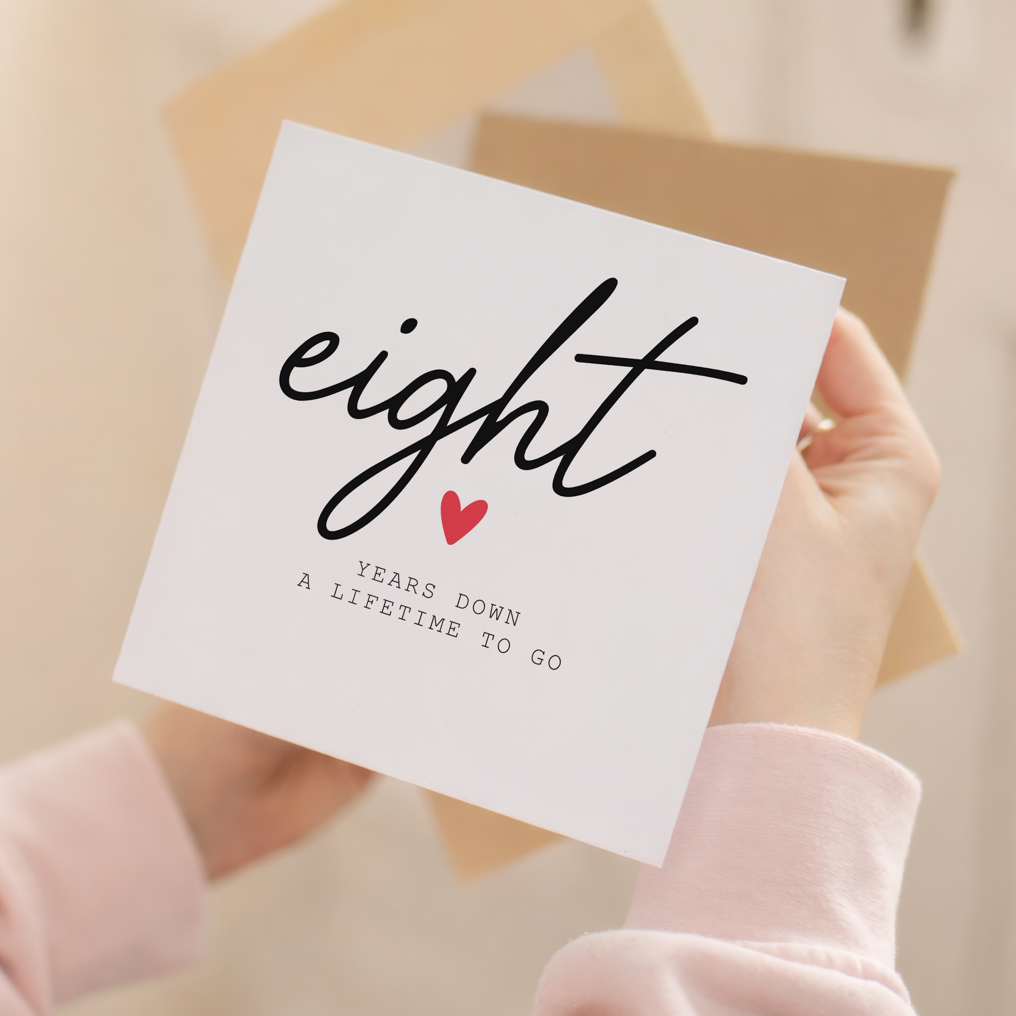 8th anniversary card front and envelope product image