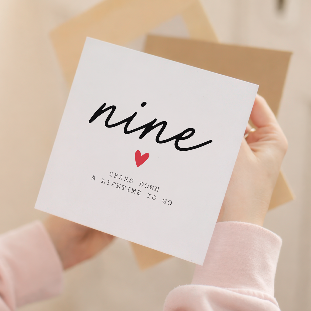 9th anniversary card front and envelope product image