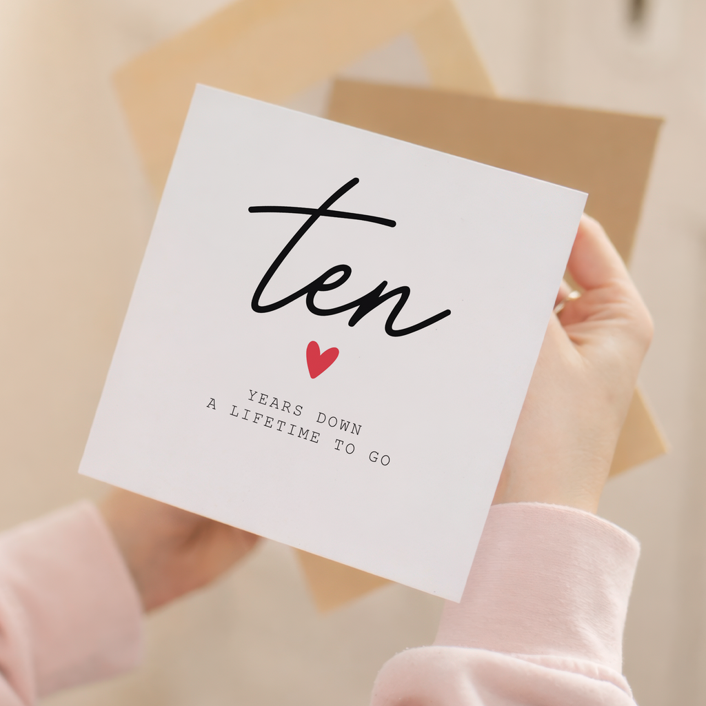 10th anniversary card front and envelope product image