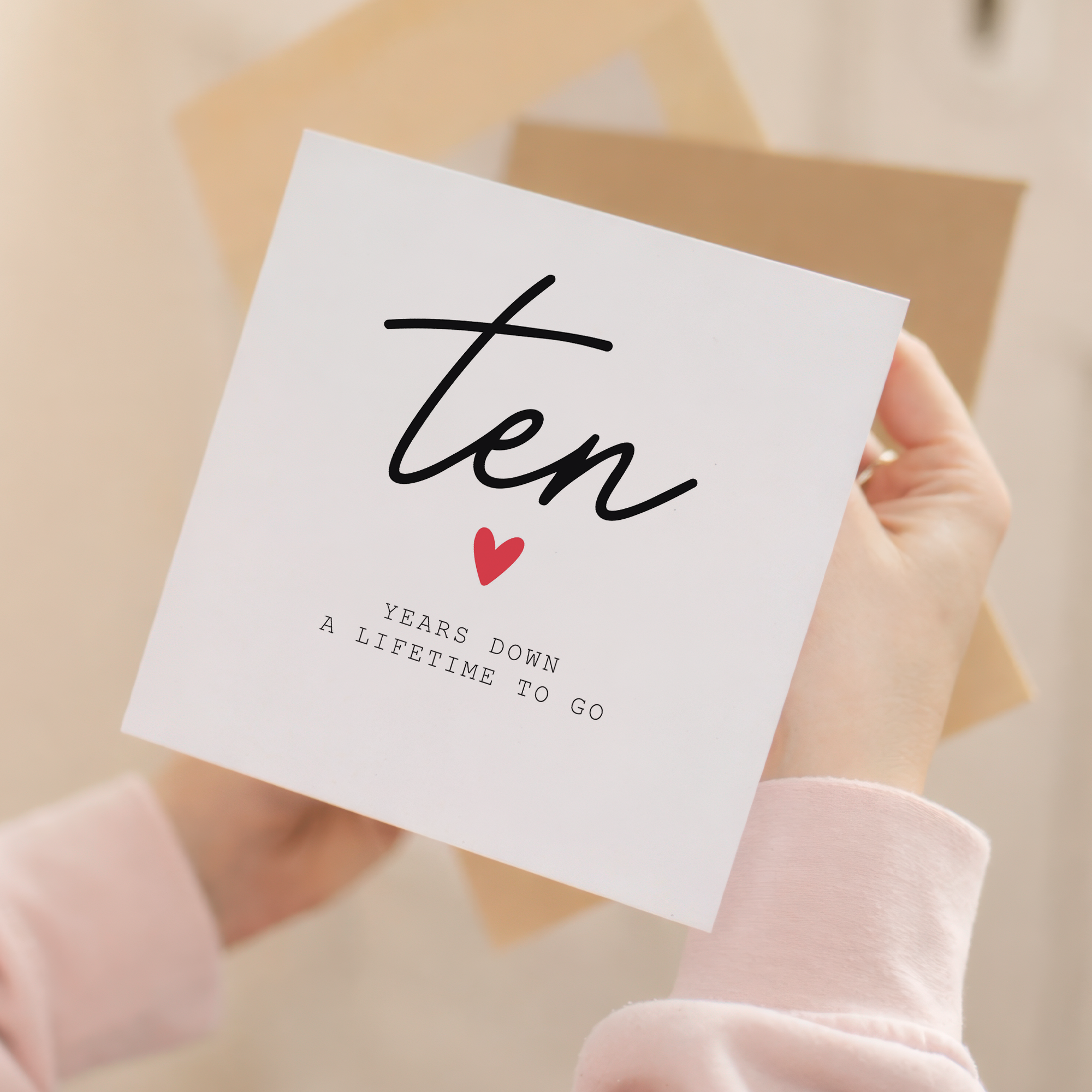 10th anniversary card front and envelope product image