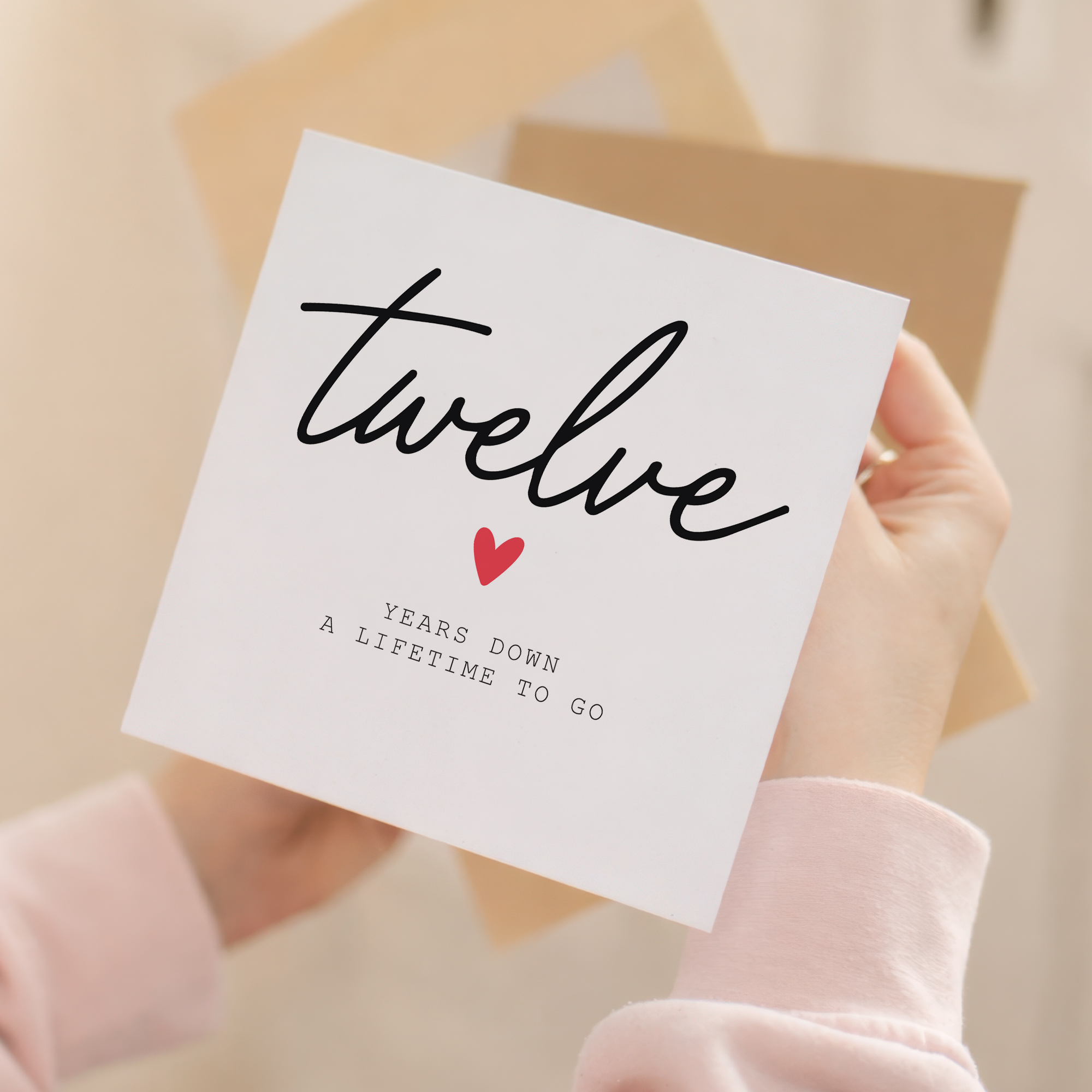 12th anniversary card front and envelope product image