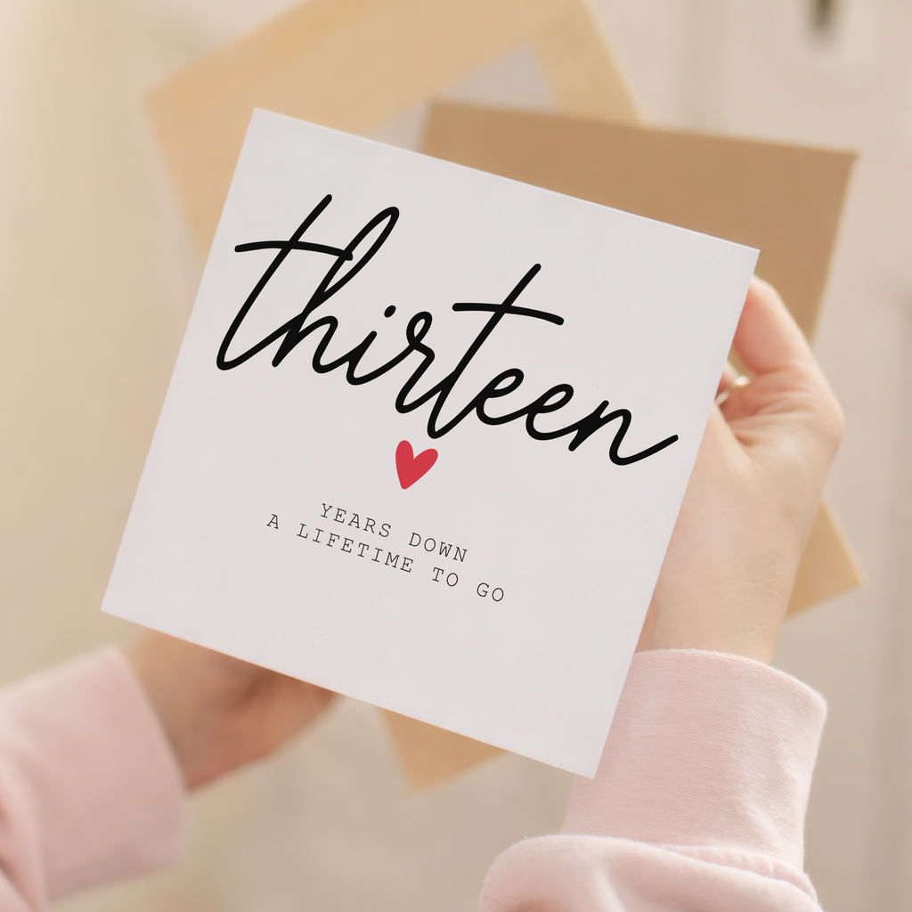 13th anniversary card front and envelope product image