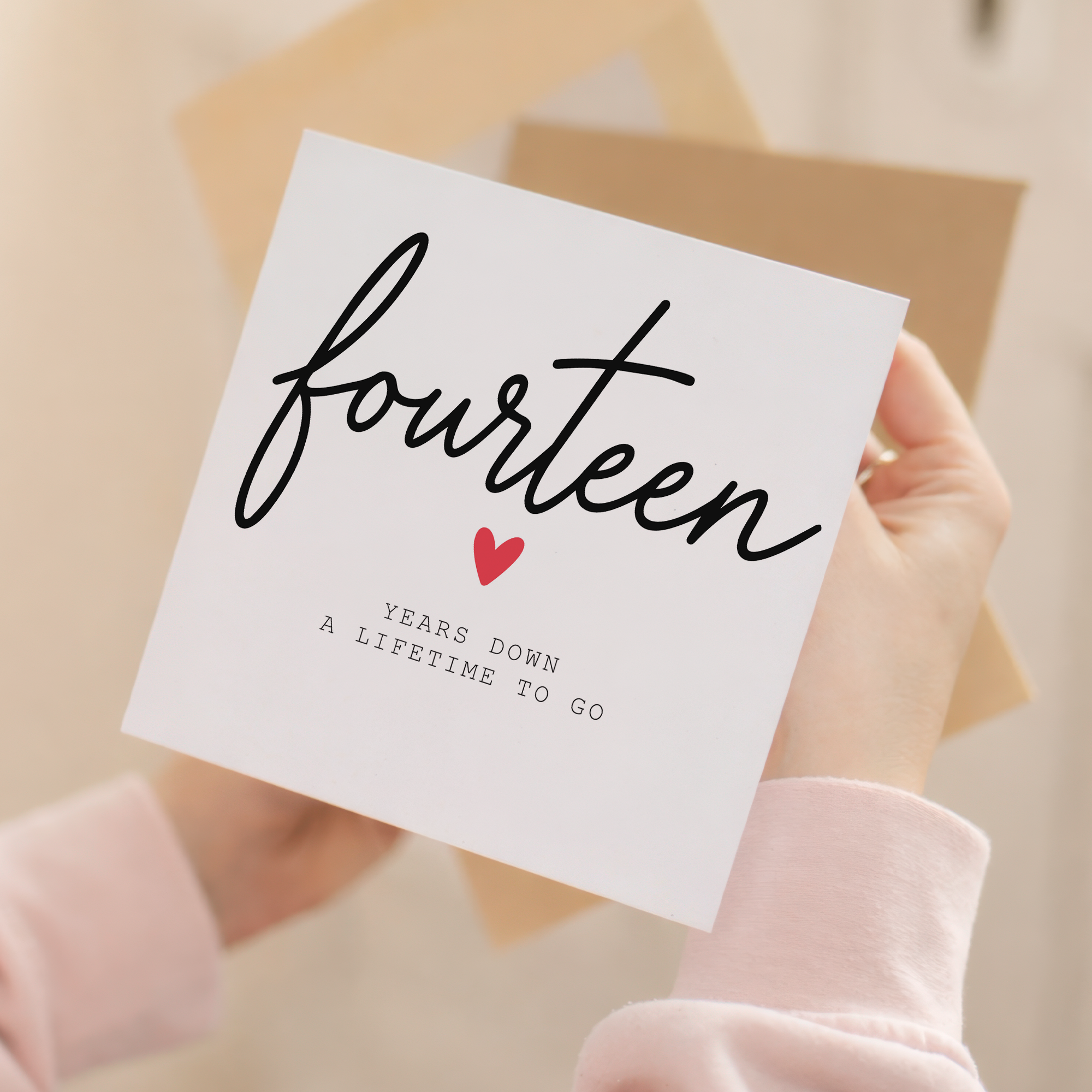 14th anniversary card front and envelope product image