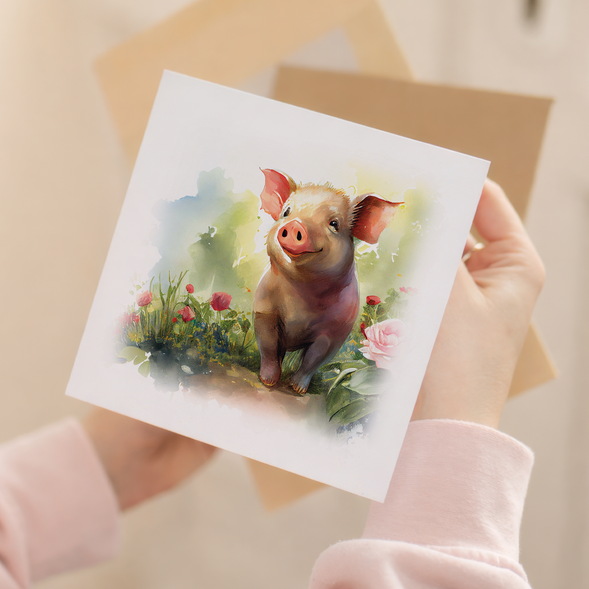Notelet Card of a Pig For Anyone Any Occasion Card For Her or For Him Card For Birthday or Easter Card Thank You Card