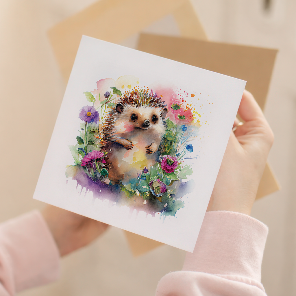 Postcard Prints - Notelet Card of a Hedgehog Any Occasion Card For Her or For Him Card For Birthday or Easter Card Thank You Card