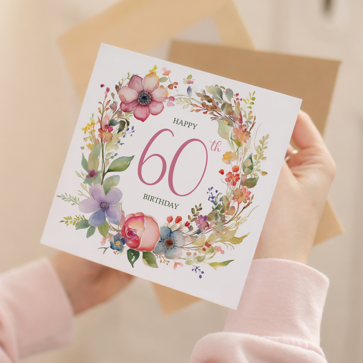 60th Birthday Card With Floral Illustration Pretty Sixty Card For Mum, Gran or Friend Sixieth Birthday Card