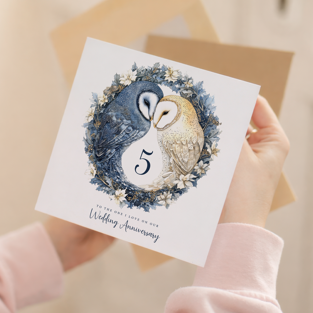 5th Wedding Anniversary Card Pretty Owl Design 5 Year Anniversary Wood Wedding Anniversary Card