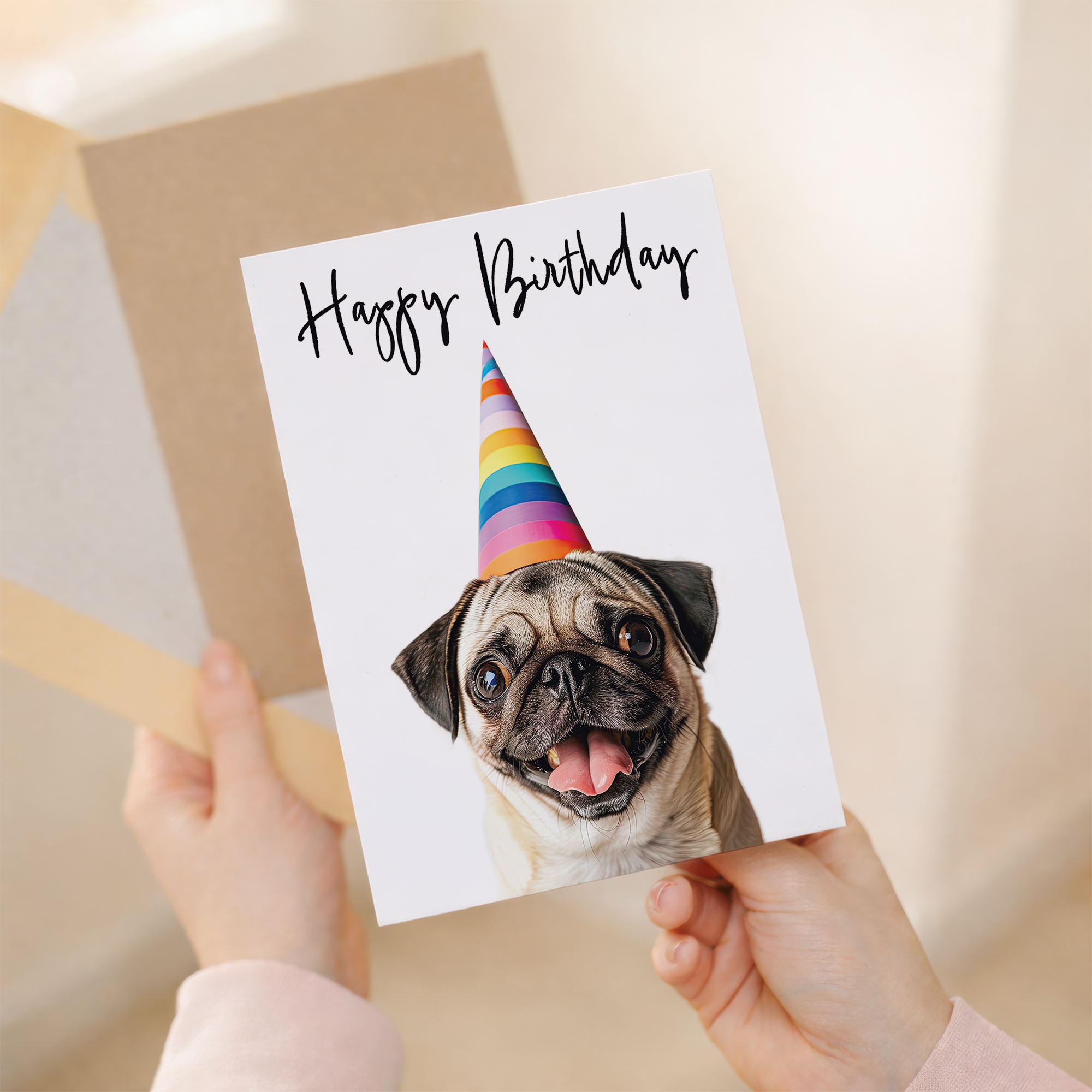 Adorable Pug Dog Birthday Card, Eco-Friendly Material, For Him or Her
