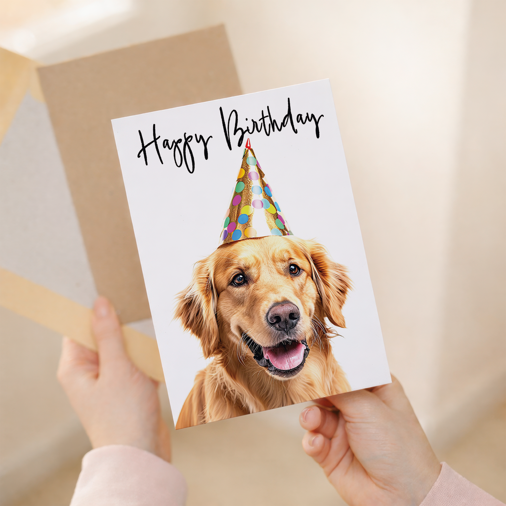 Golden Retriever Birthday Card with Modern and Realistic Design, Eco-Friendly Material, For Him or Her