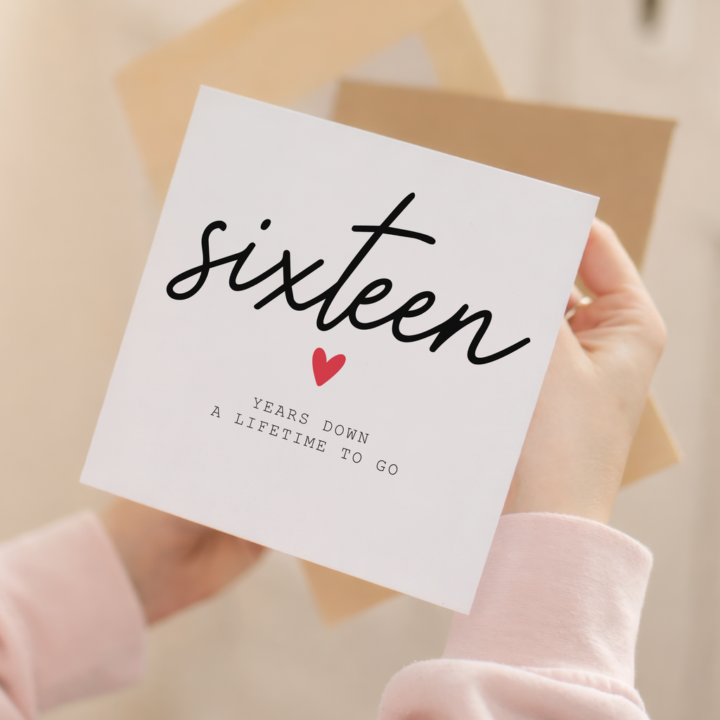 16th anniversary card front and envelope product image