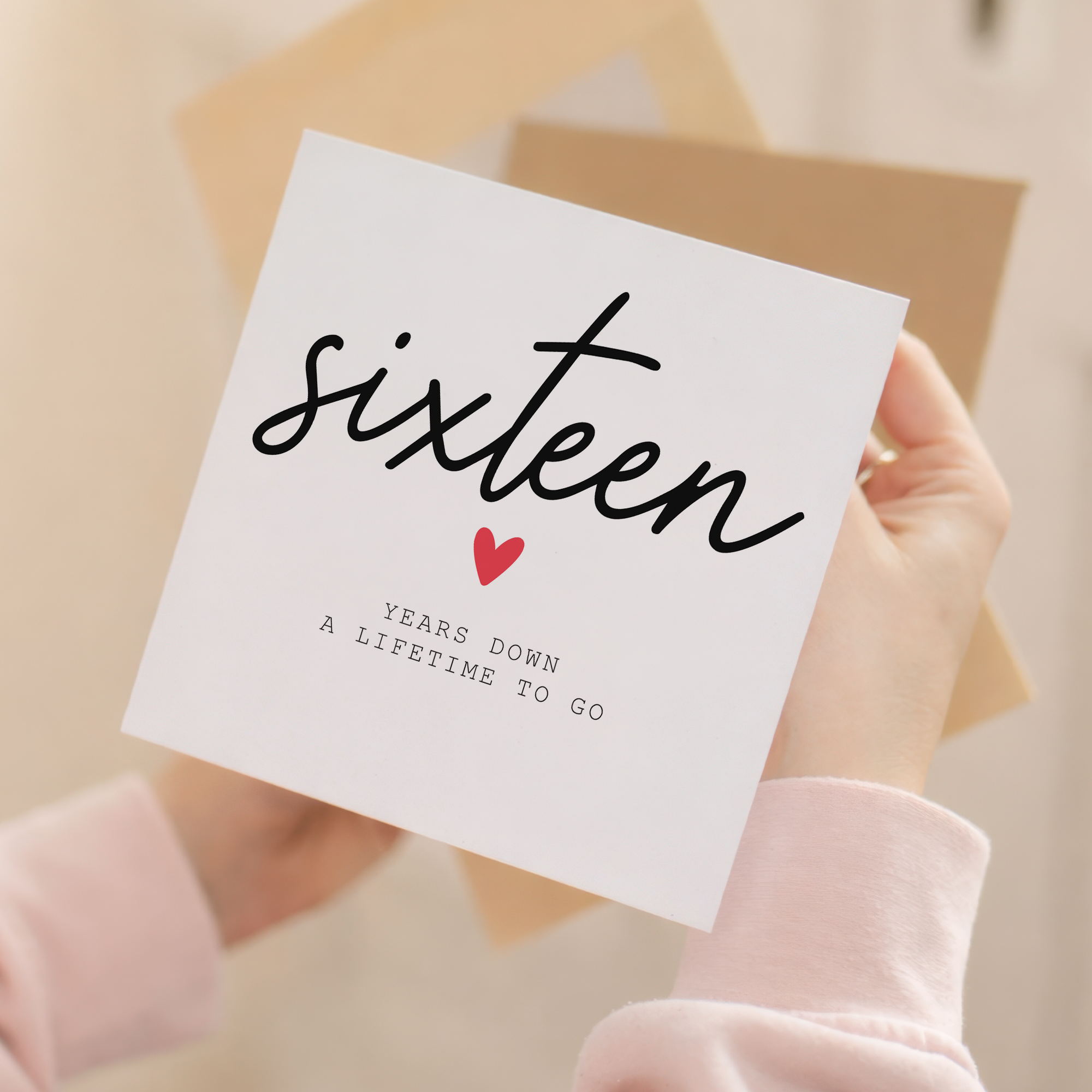 16th anniversary card front and envelope product image