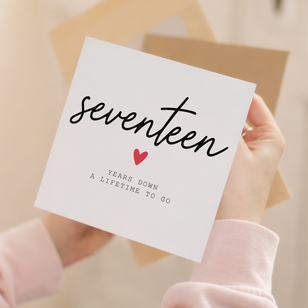 17th anniversary card front and envelope product image