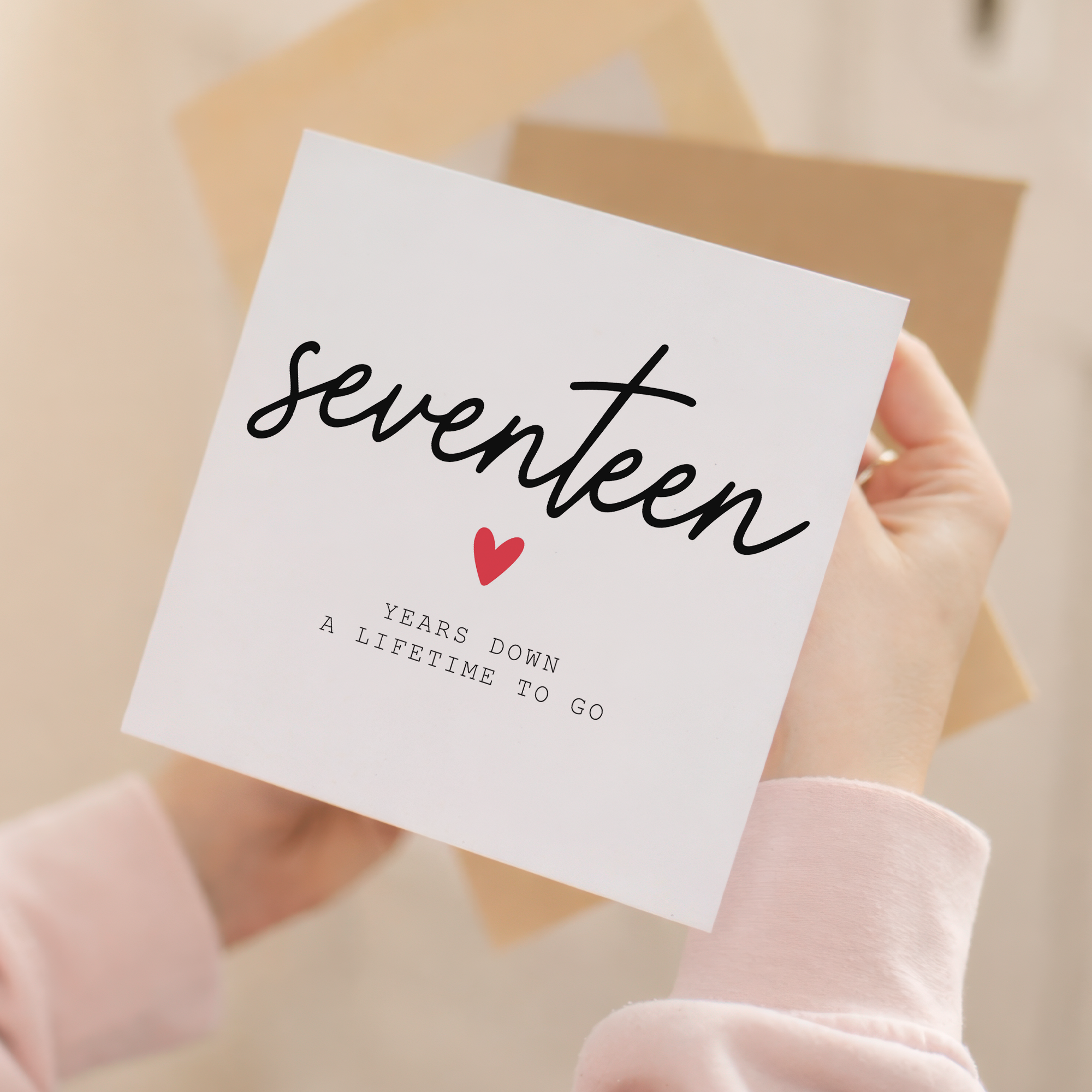 17th anniversary card front and envelope product image