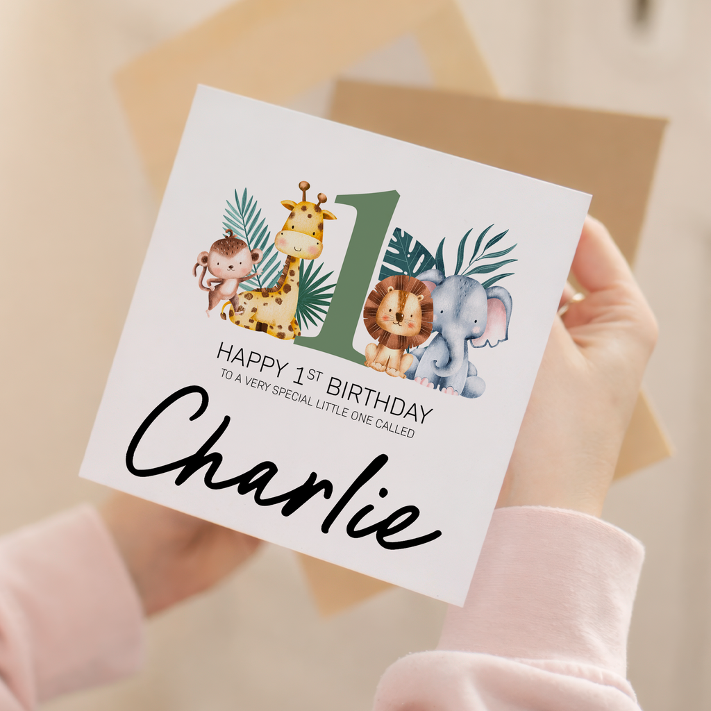 Personalised 1-8 Year Birthday Children's Card Jungle Themed Birthday Card For Boy or Girl