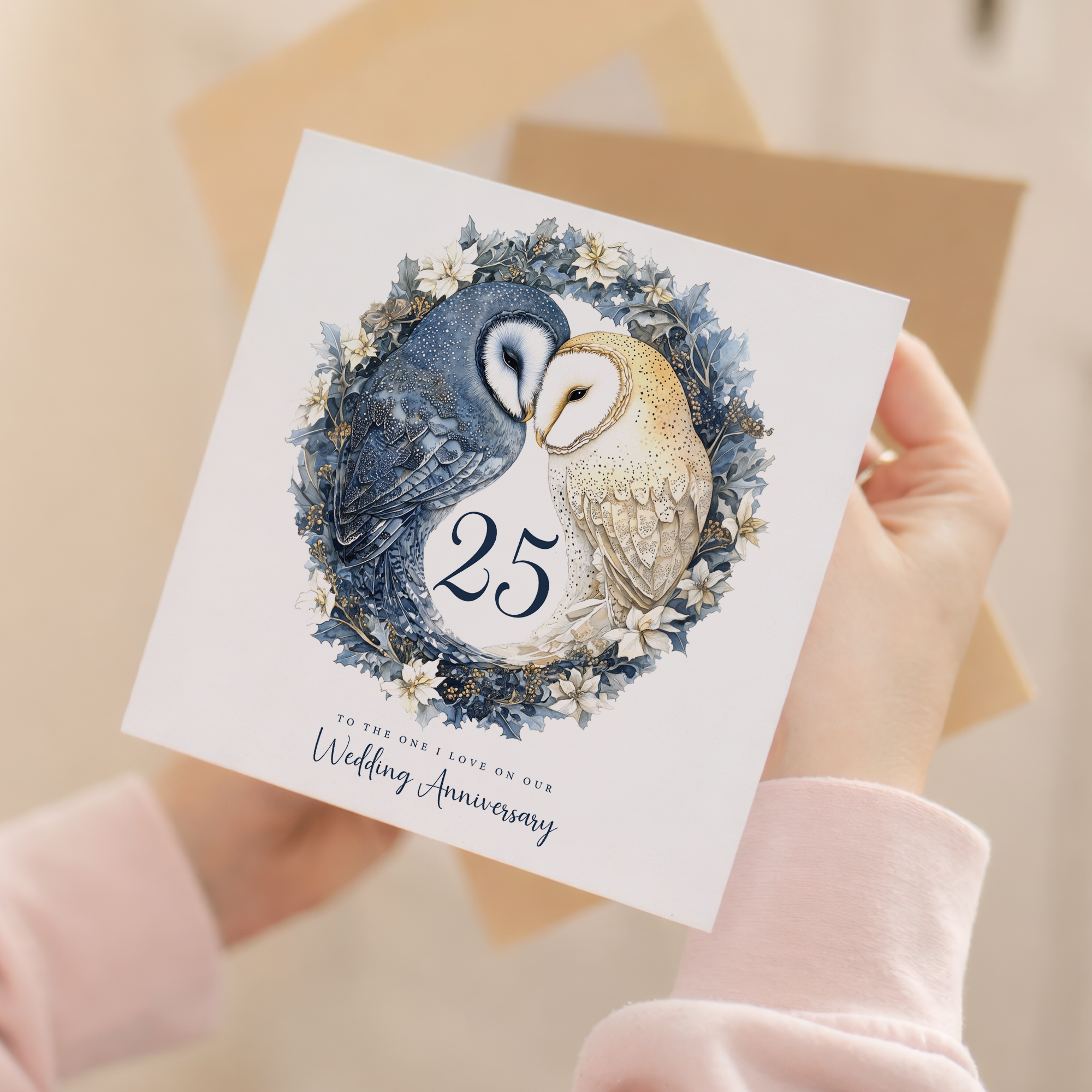 25th Wedding Anniversary Card Pretty Owl Design 25 Year Anniversary Silver Wedding Anniversary Card