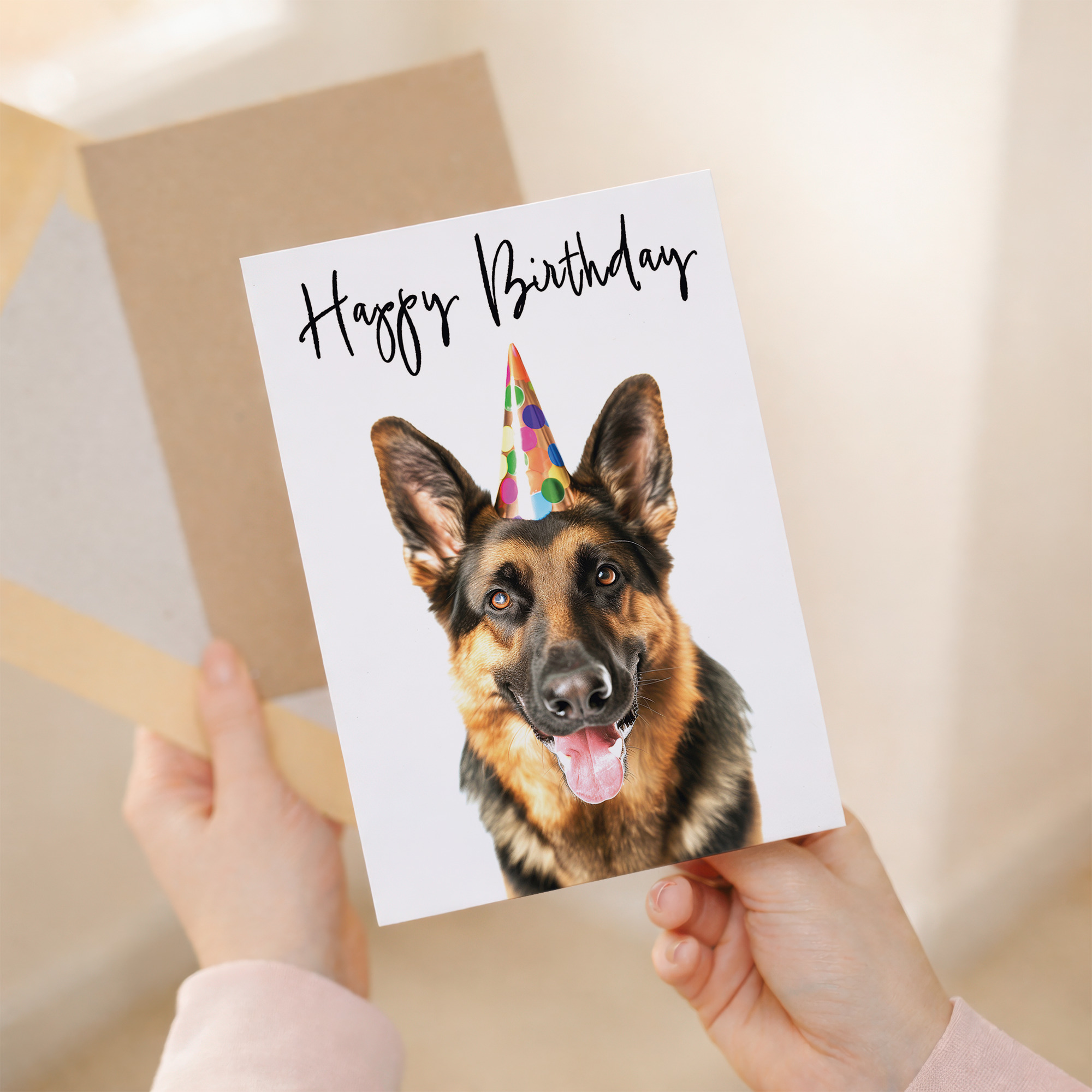 Hand-drawn German Shepherd Birthday Card, Dog Lover Gift, Eco-Friendly Material, For Him or Her