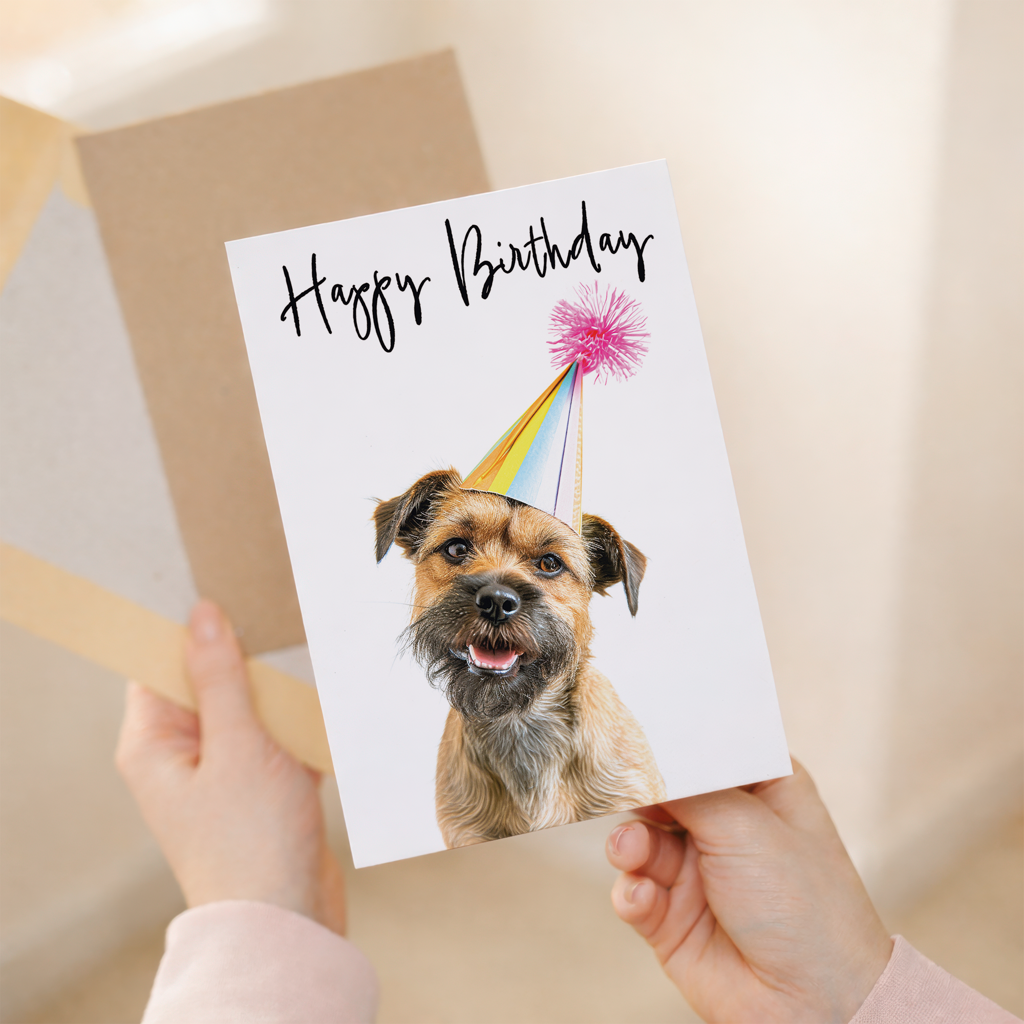 Border Terrier Dog Birthday Greeting Card for Him or Her, Eco-Friendly Recycled Material