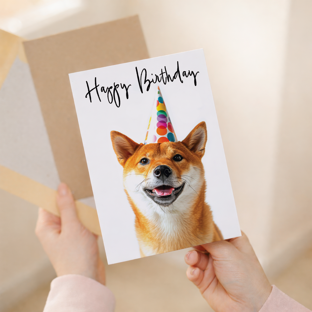 Adorable Shiba Inu Dog Birthday Card, Eco-Friendly Material, For Him or Her