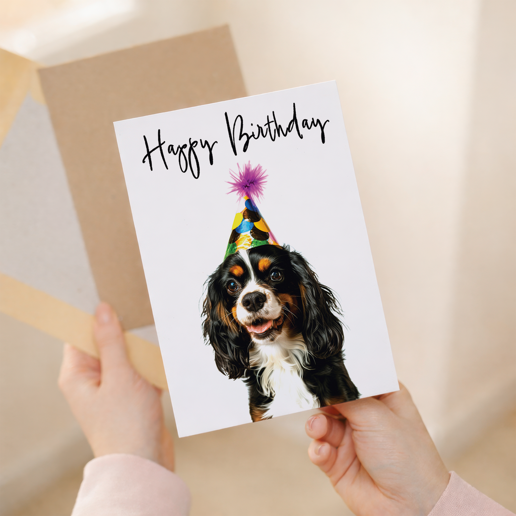 King Charles Spaniel Birthday Card for Her or Him, Realistic Dog Illustration, Eco-Friendly Material