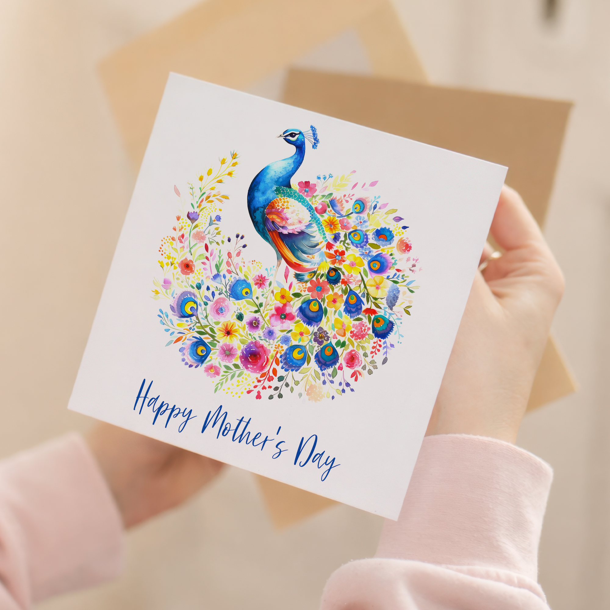 Mother's Day Card For Mum Happy Mother's Day Mothers Day card Mothering Sunday Peacock Flower Mother's Day Card For Mom Mommy Mum Mummy