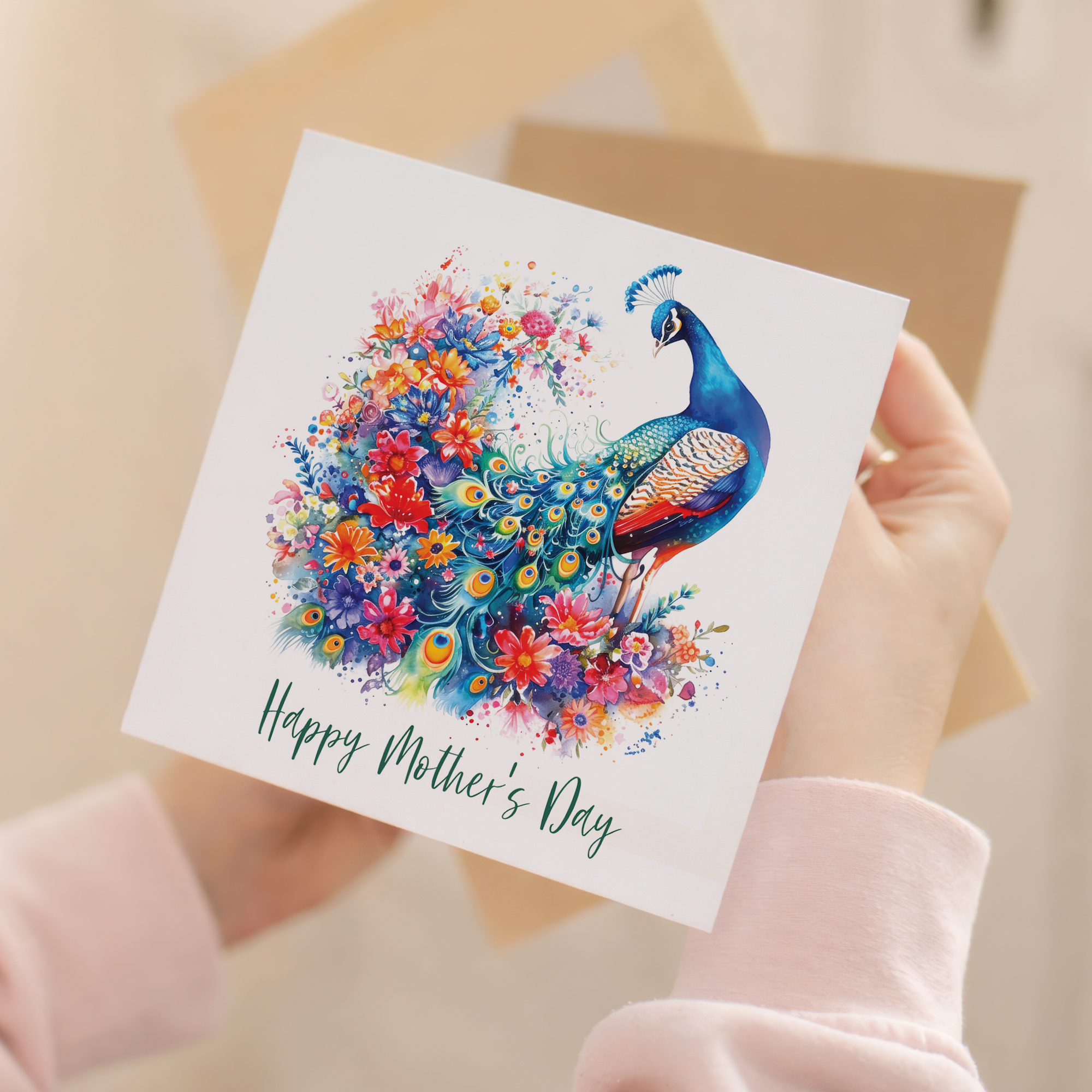 Mother's Day Card For Mum Happy Mother's Day Mothers Day card Mothering Sunday Flower Peacock Mother's Day Card For Mom Mommy Mum Mummy