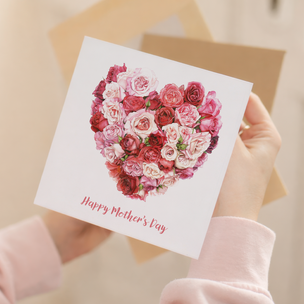 Mother's Day Card For Mum Happy Mother's Day Mothers Day card Mothering Sunday Card Pink Rose Heart Mother's Day Card For Mom Mommy Mum Mummy