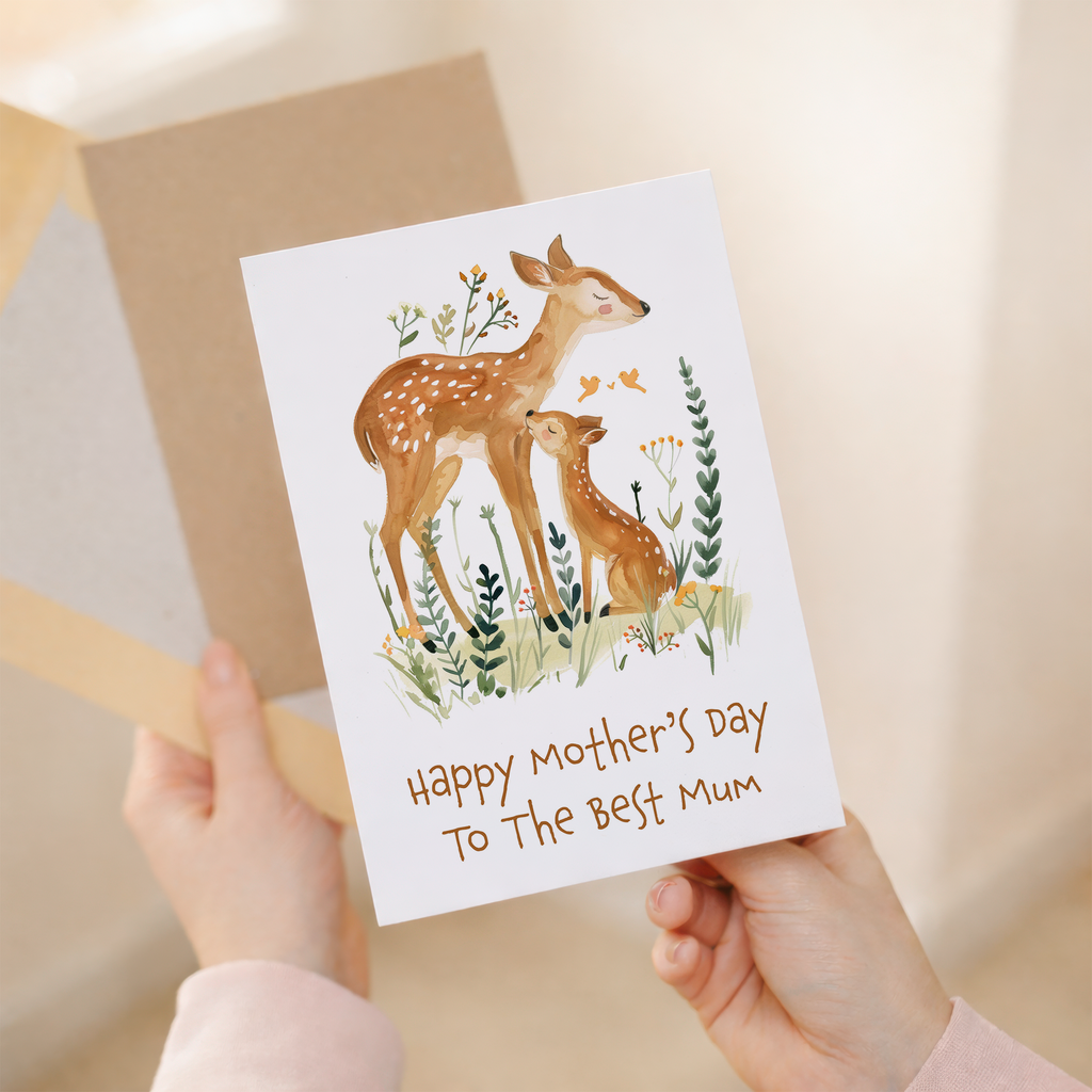 Mother's Day Card For Mum Cute Deer Mother's Day Mothers Day card Mothering Sunday Happy Mother's Day Card For Mom Mommy Mum Mummy