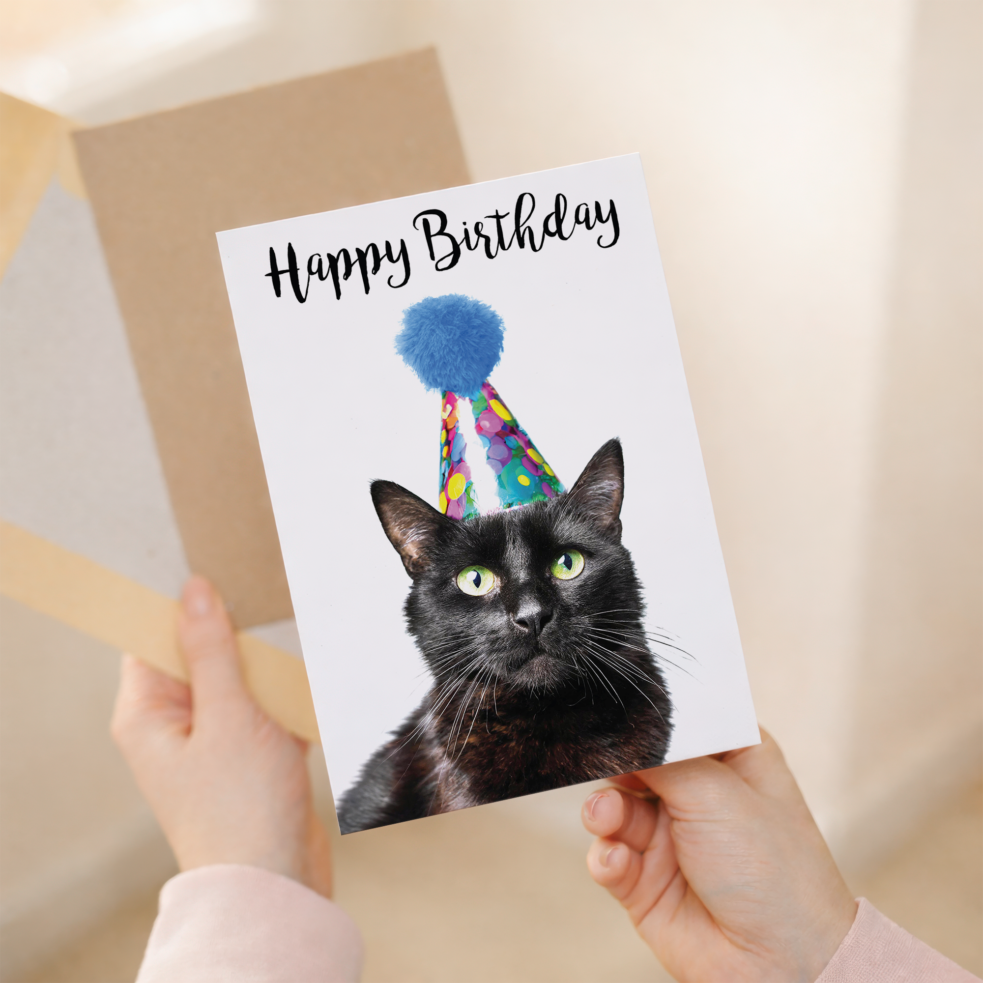 Charming Black Cat Birthday Card, Eco-Friendly Material, For Him or Her