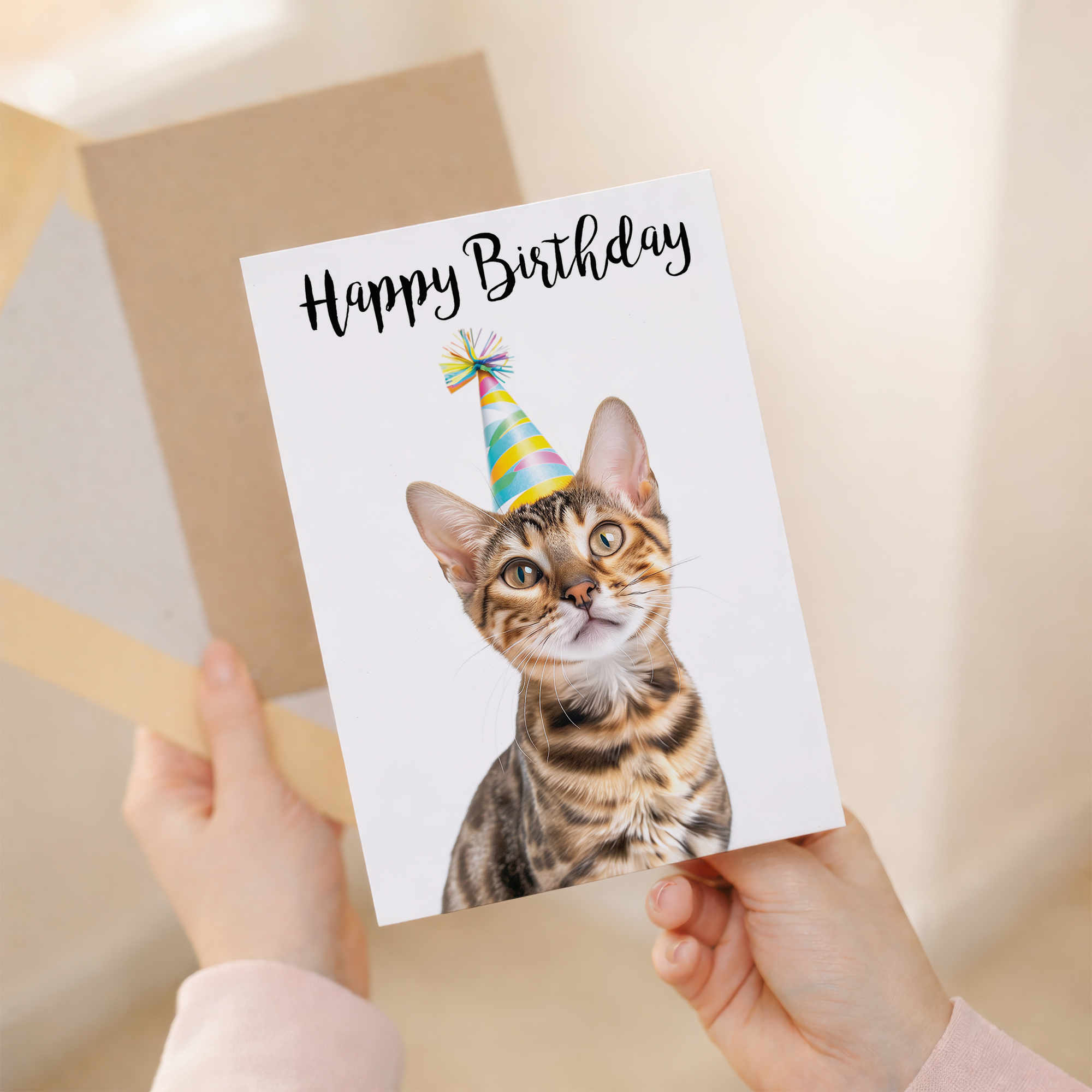 Realistic Bengal Cat Birthday Card, Eco-Friendly Material, For Him or Her