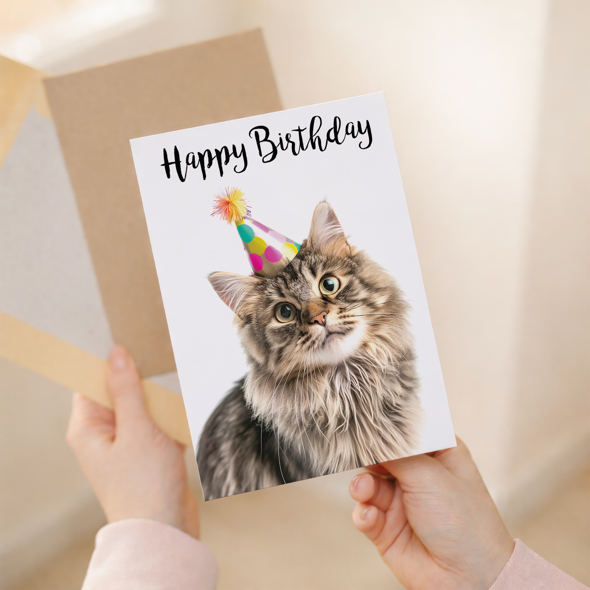 Adorable Persian Longhair Cat Birthday Card, Eco-Friendly Material, For Him or Her
