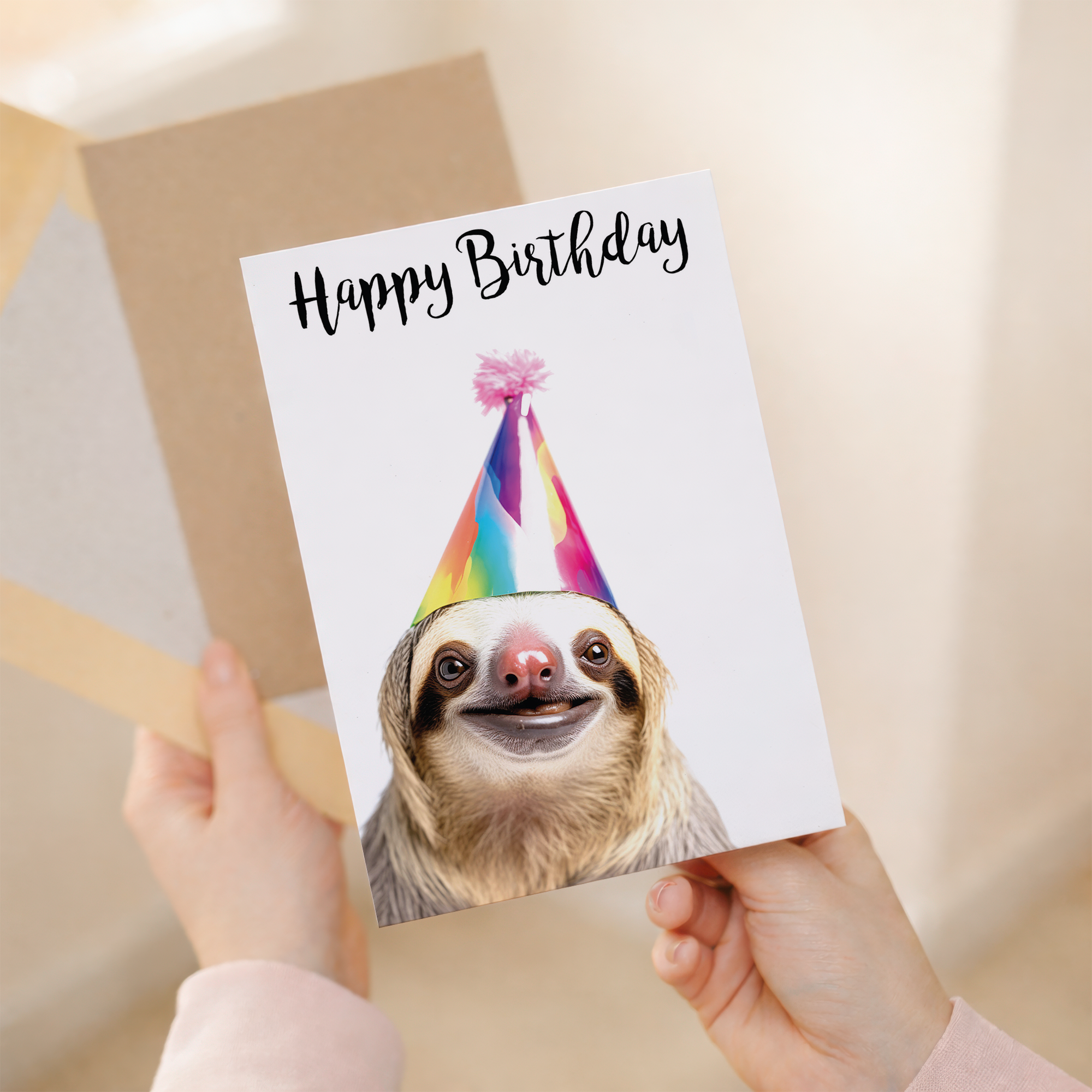 Adorable Sloth Birthday Card, Eco-Friendly Material, For Him or Her