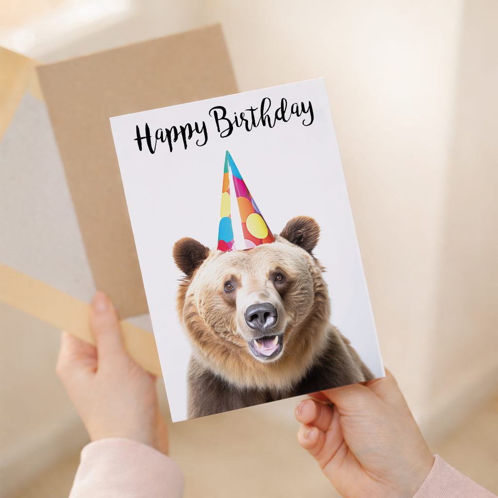 Adorable Brown Bear Birthday Card, Eco-Friendly Material, For Him or Her