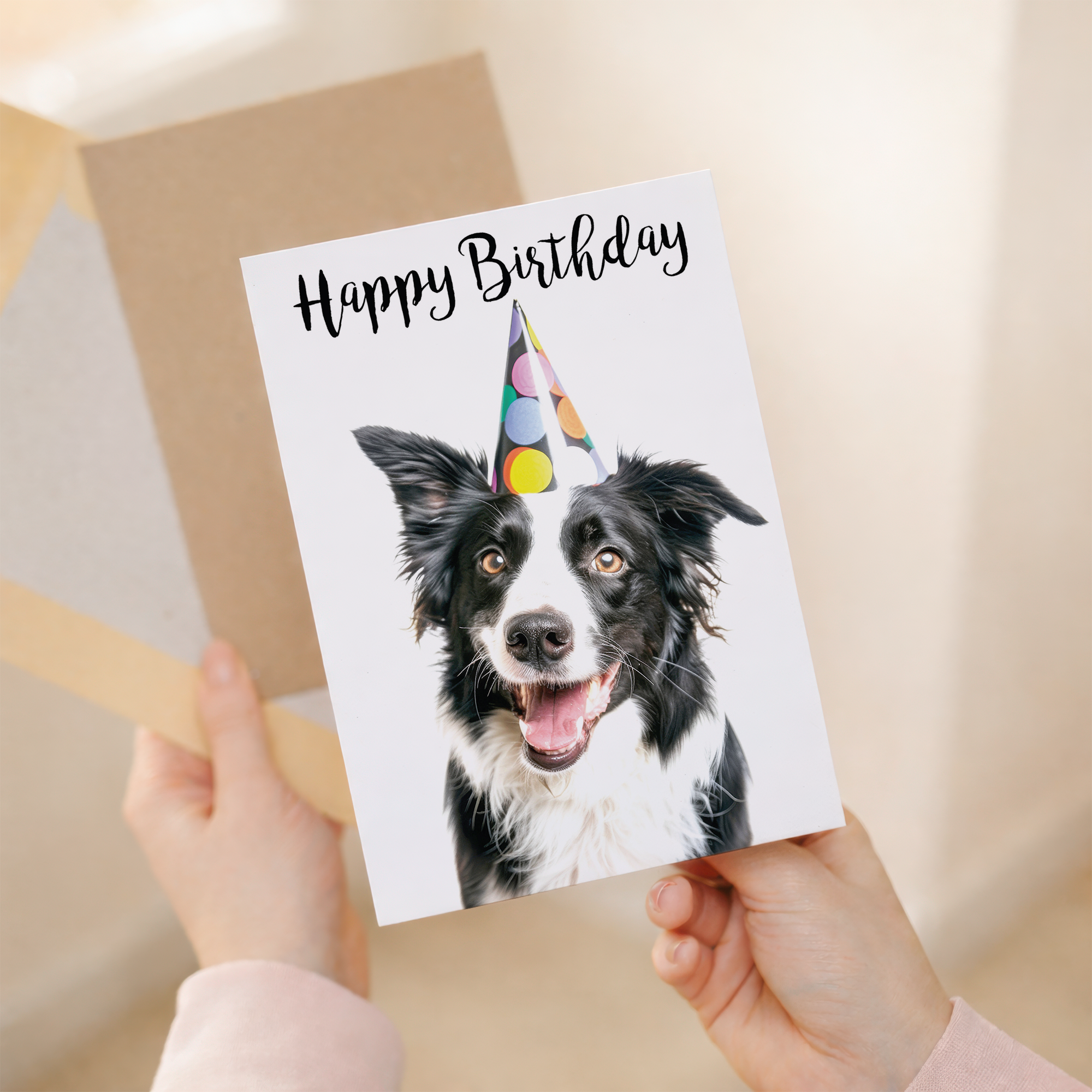 Charming Collie Dog Birthday Card, Eco-Friendly Material, For Him or Her Mum Dad Sister Brother