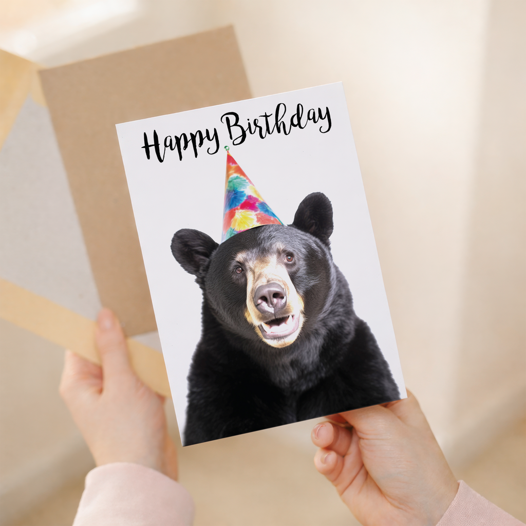 Fun Black Bear Birthday Card, Eco-Friendly Material, For Him or Her