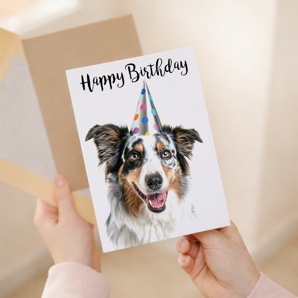 Australian Shepherd Dog Birthday Card with Eco-Friendly Kraft Envelope, For Him or Her
