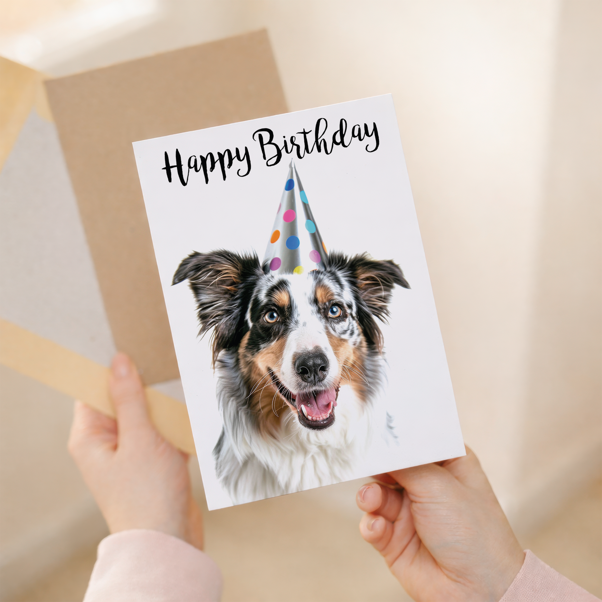 Australian Shepherd Dog Birthday Card with Eco-Friendly Kraft Envelope, For Him or Her