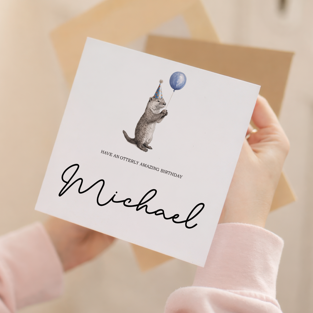 Personalised Birthday Card For Him or Her Otter Birthday Card Custom Name Birthday Card