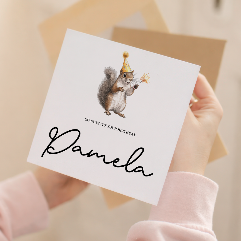 Personalised Birthday Card For Him or Her Squirrel Birthday Card Custom Name Birthday Card