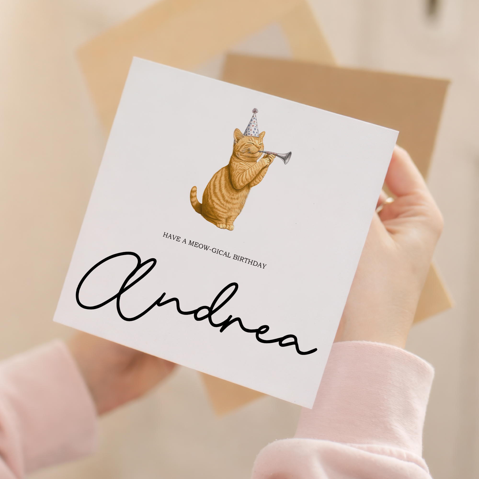 Personalised Birthday Card For Him or Her Ginger Cat Birthday Card Custom Name Birthday Card