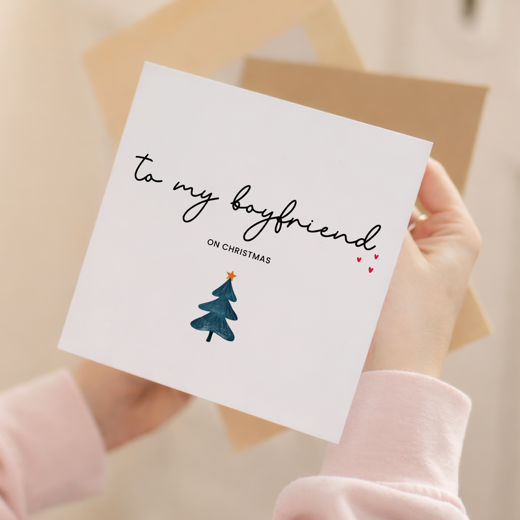 Boyfriend Christmas Card, For Him, Recycled Card, Unique Christmas Card, Boyfriend Gift, Eco-Friendly Card