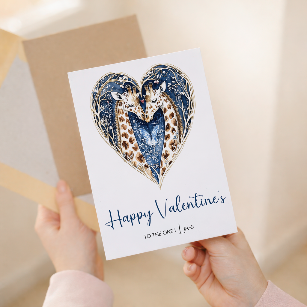 Valentine's Day Card for Wife or Husband, The One I Love, Unique Giraffe Heart Design, Special, Elegant