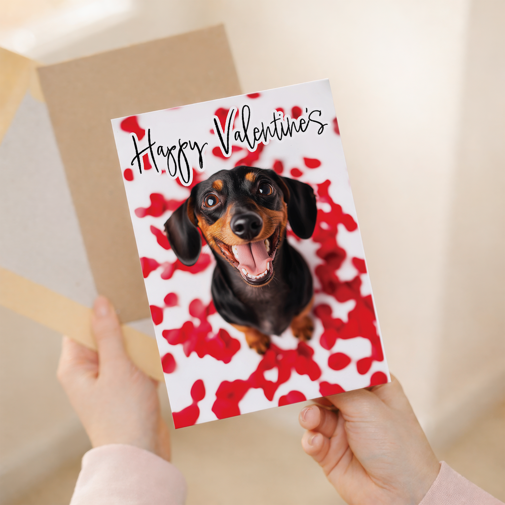 Adorable Dachshund Valentine's Day Card, Eco-Friendly Material, From the Dog for Him or Her