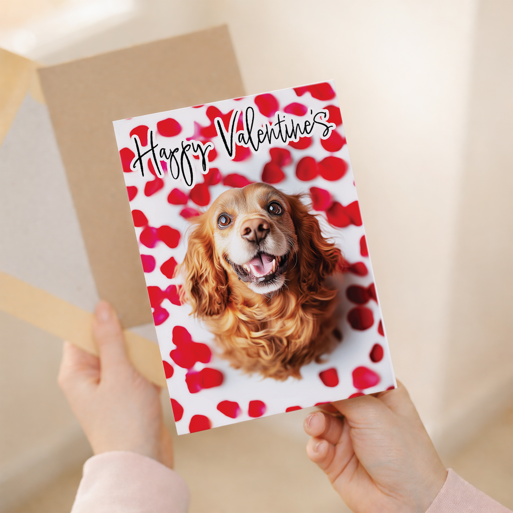 Valentine's Day Card featuring a Red Cocker Spaniel, Eco-Friendly Material, For Him or Her From The Dog
