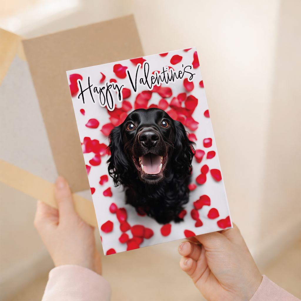Valentine's Day Card featuring a Black Cocker Spaniel, Eco-Friendly Material, For Him or Her, From the Dog