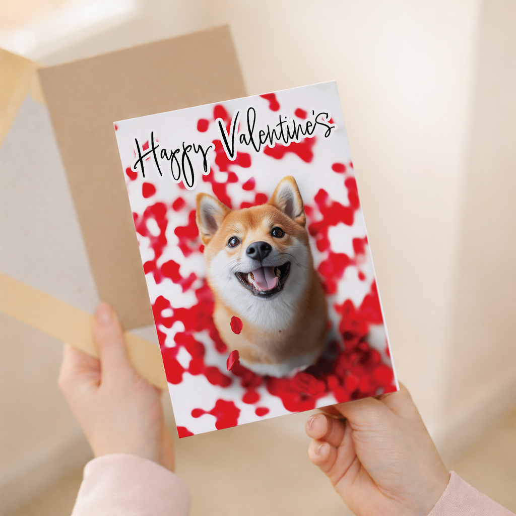 Adorable Shiba Inu Valentine's Day Card, Eco-Friendly Material, From the Dog For Him or Her