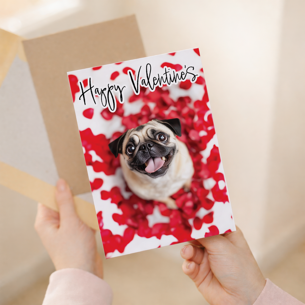 Cute Pug Valentine's Day Card, Eco-Friendly Material, For Him or Her, From the Dog