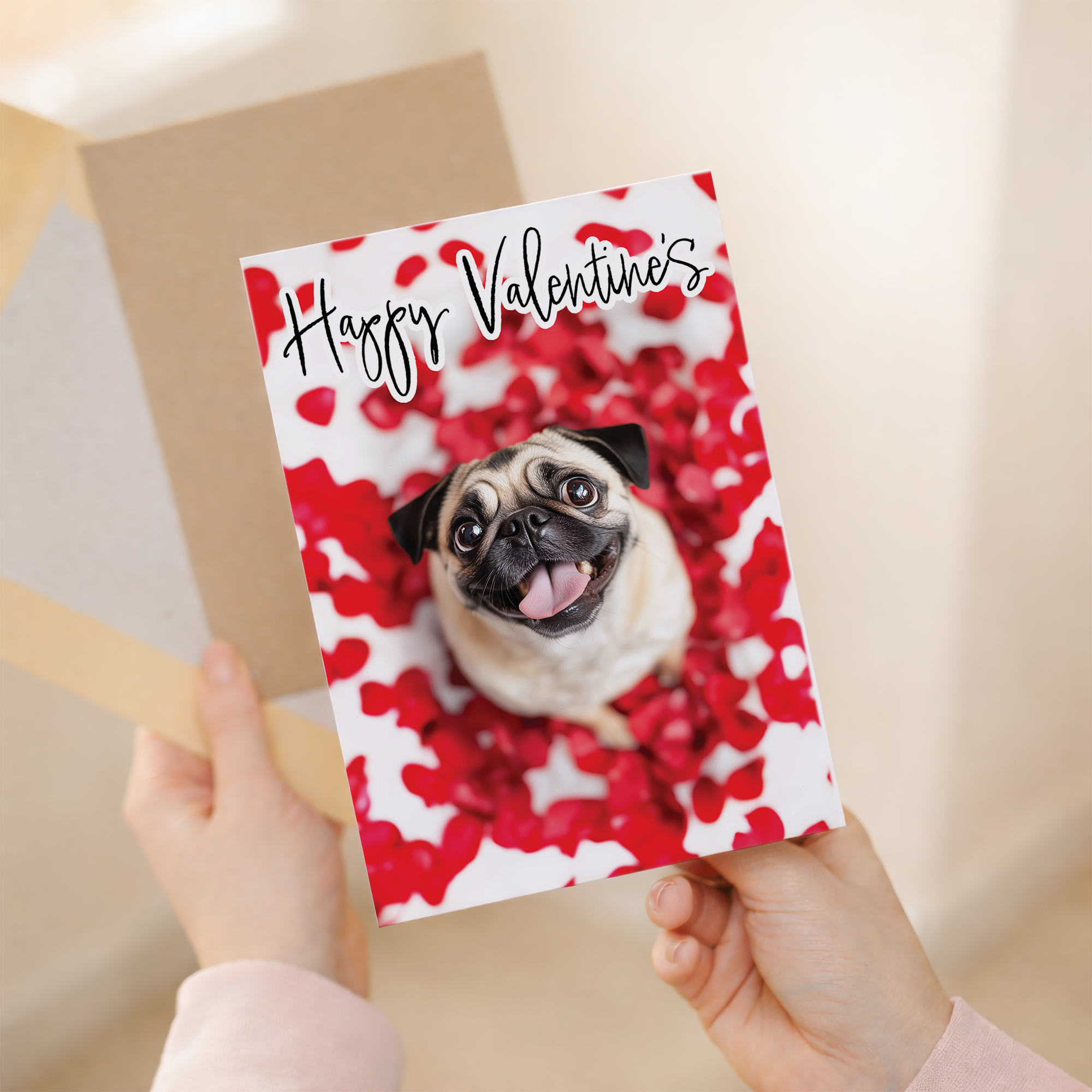 Cute Pug Valentine's Day Card, Eco-Friendly Material, For Him or Her, From the Dog