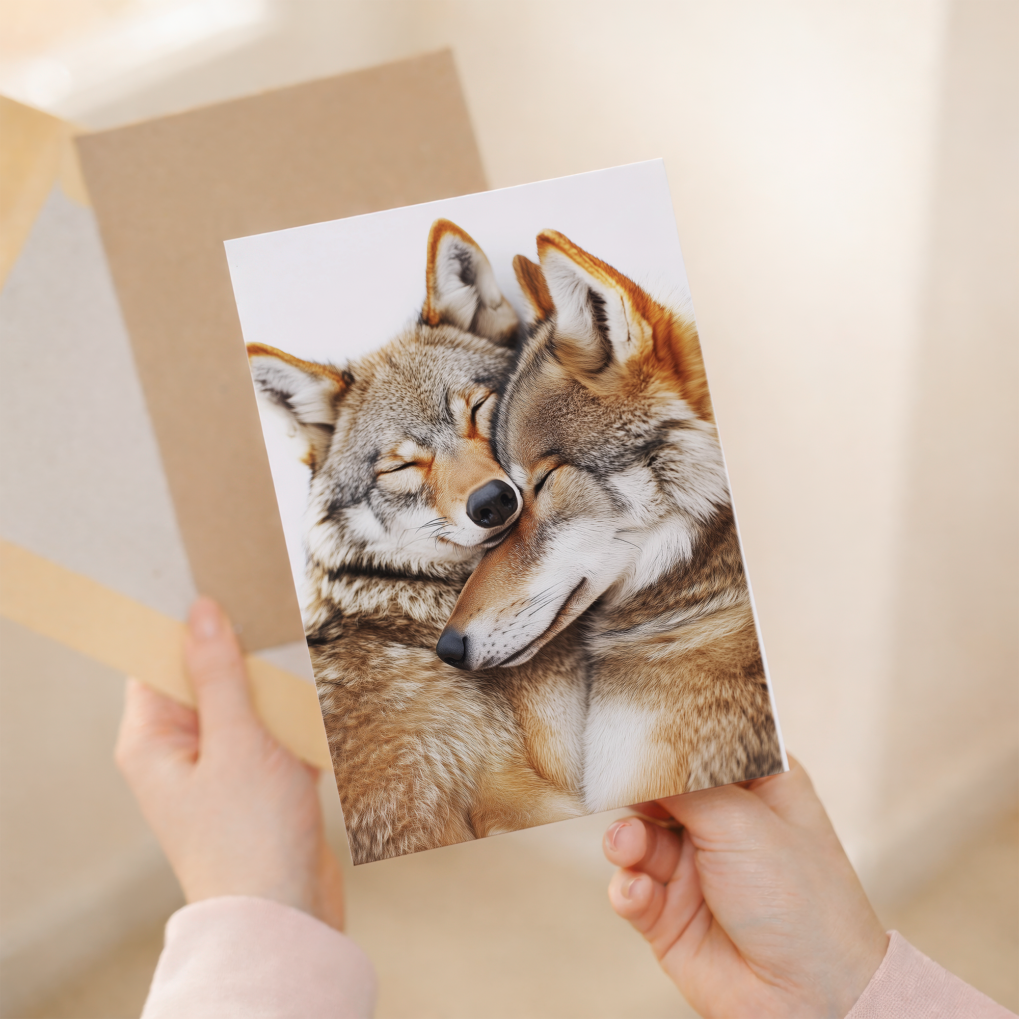 Romantic Anniversary Card Featuring Cute Wolves Nuzzling, Eco-Friendly Material, For Him or Her