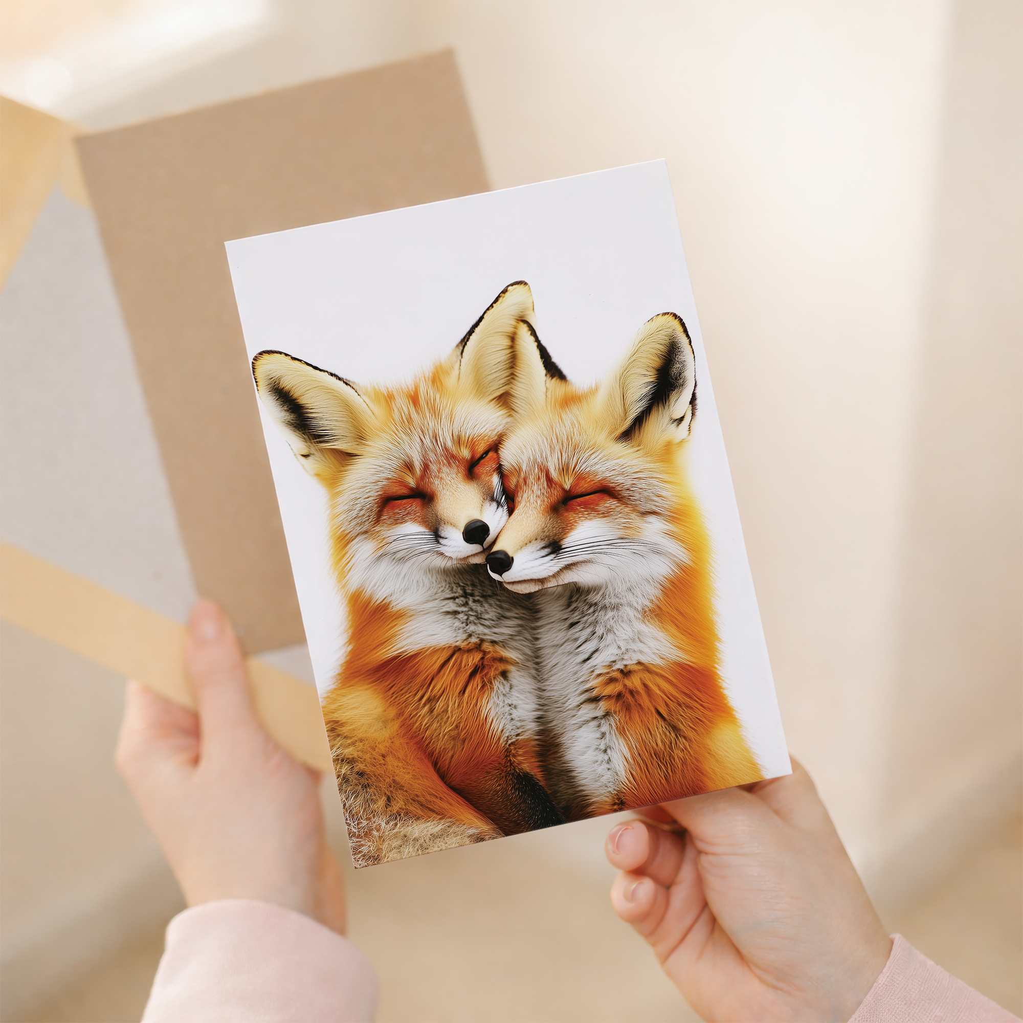 Romantic Anniversary Card with Cute Nuzzling Foxes, Eco-Friendly Material, For Husband, Wife, Boyfriend or Girlfriend