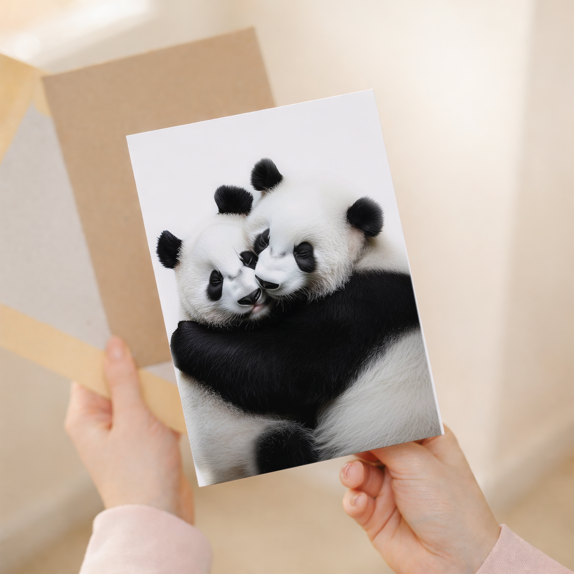 Adorable Cuddling Pandas Anniversary Card, Eco-Friendly Material, For Him or Her